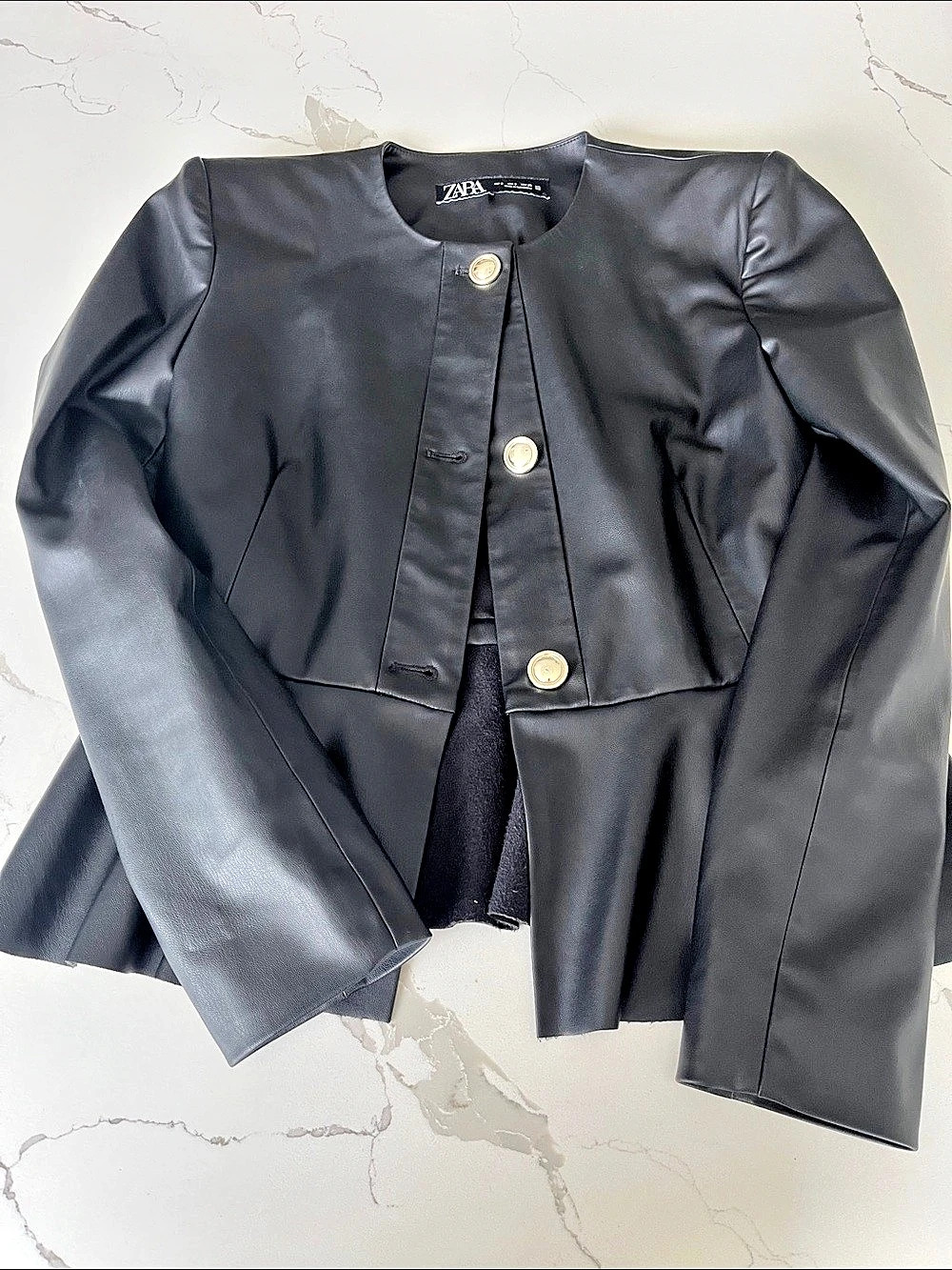 Zara Faux Leather Peplum Jacket Black S